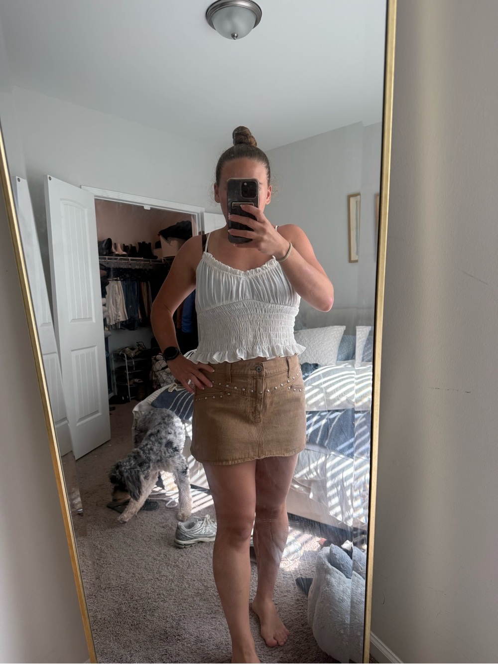 Women’s White Smocked Ruffle Tank Top